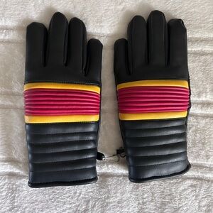 Vintage Women’s Motorcycle Biker Gloves Insulated Faux Leather Black Yellow Red